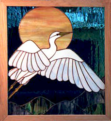 Stained glass: Crane in Flight by Gemini Glass