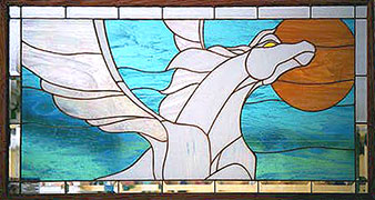 Stained glass: Crane in Flight by Gemini Glass