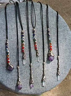 Wand Necklaces with Amethyst, Citrine, and Quartz Crystals