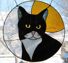 Stained glass: Tuxedo Cat by Gemini Glass