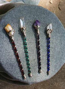 Colored Glass Wands with Amethyst, Citrine and Quartz Crystals